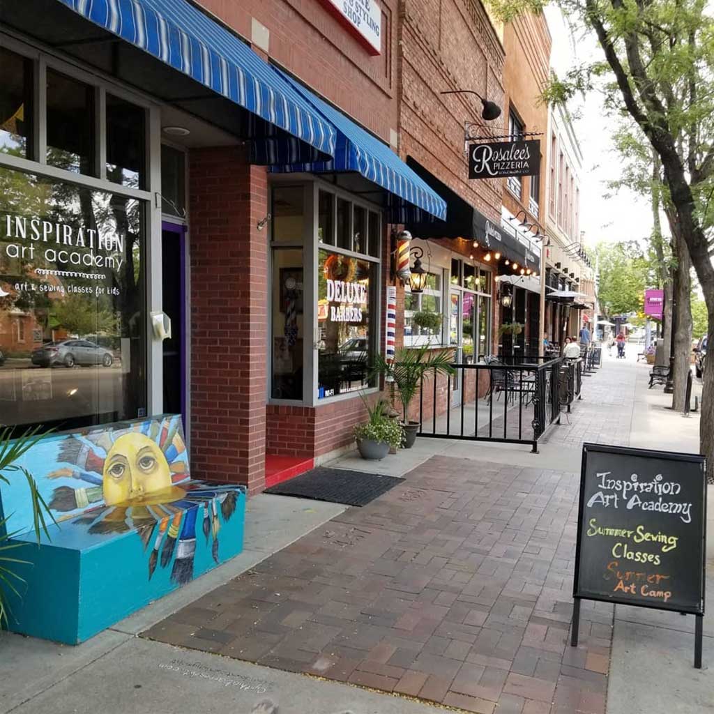 Sidewalk and shops, Longmont Junk Removal, Colorado