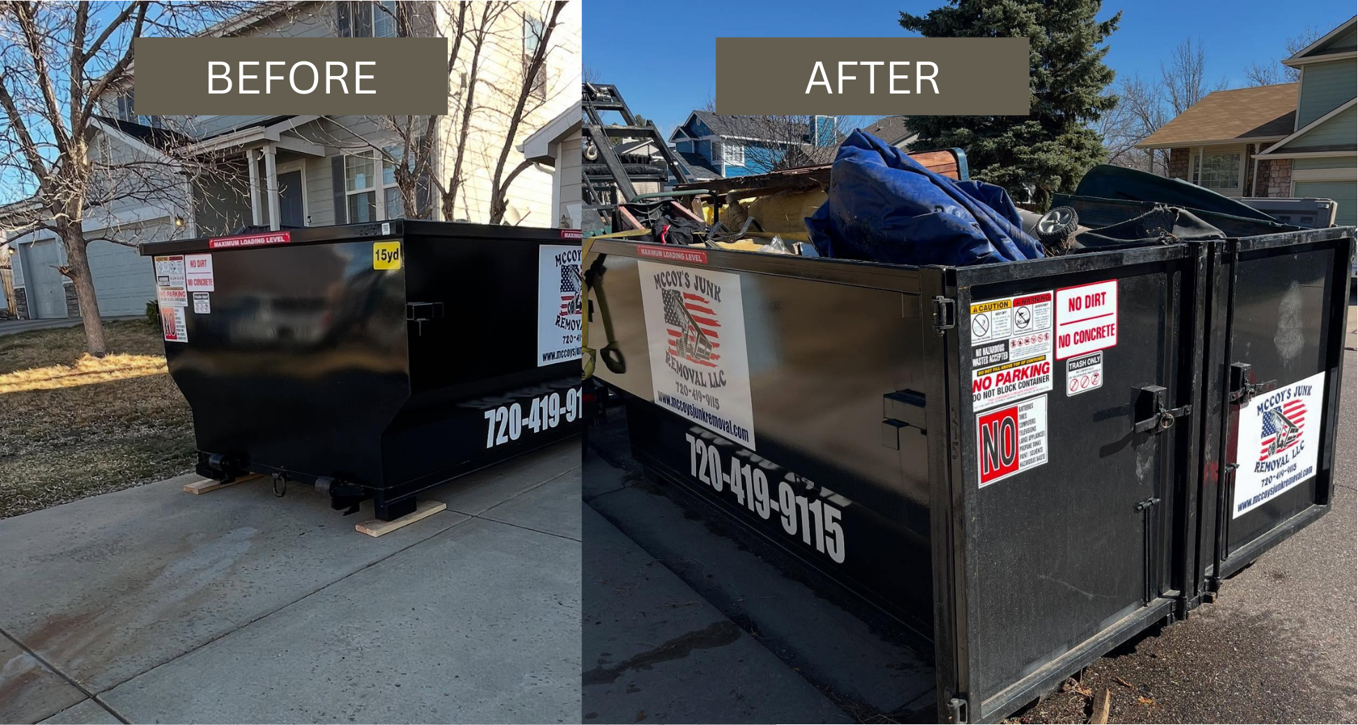 Rolloff Dumpster Rental โ Brighton, CO Cleanup Project rolloff dumpster placed in driveway for junk removal in Brighton, Colorado